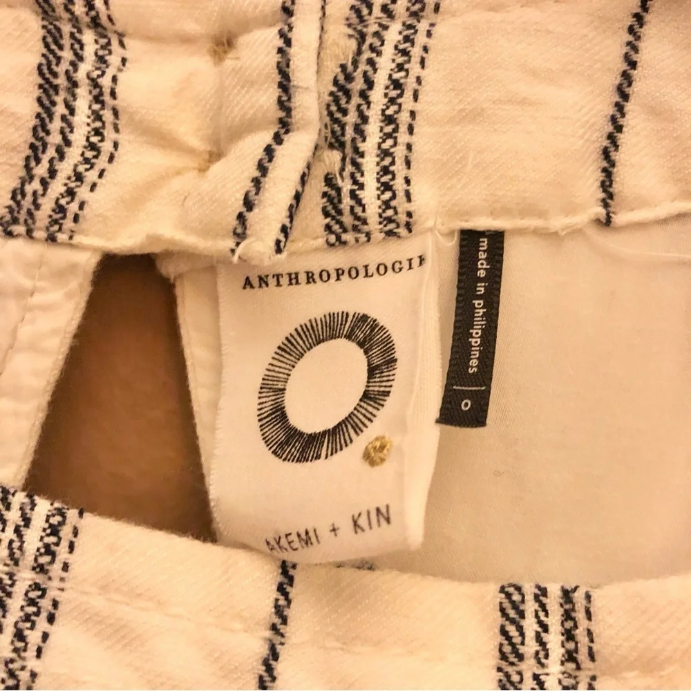 Anthropologie Akemi & Kin Claudia Sleeveless‎ Striped Linen Dress White 0